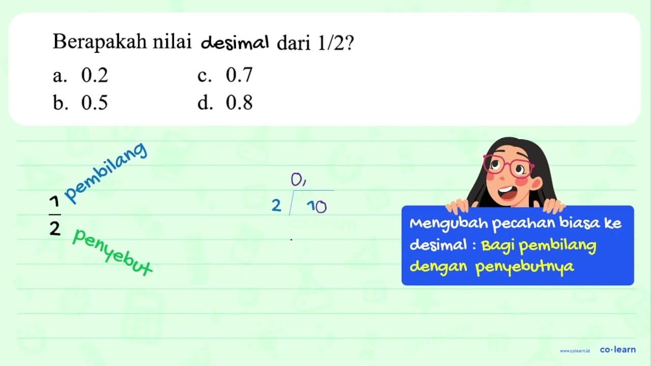 Berapakah nilai persen dari 1/2 ?