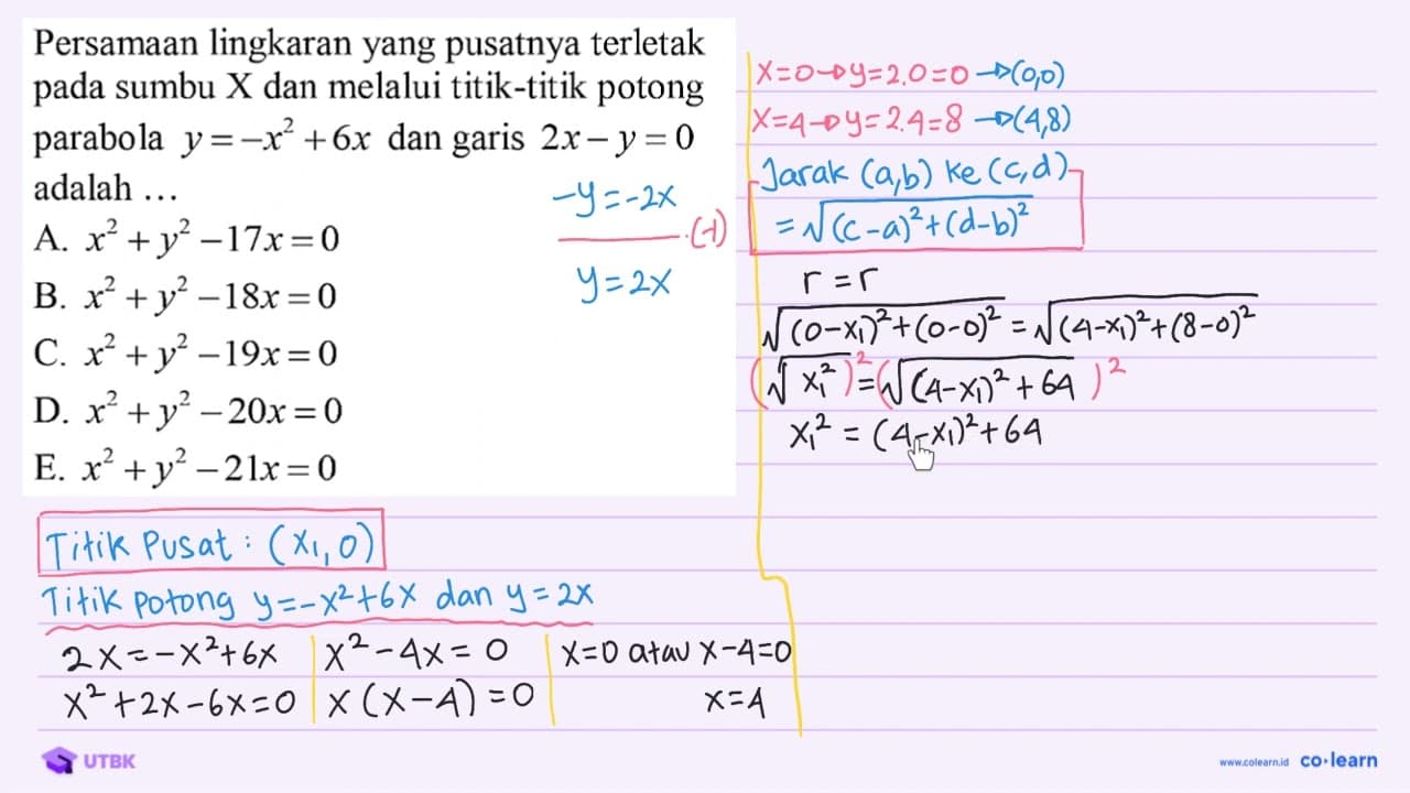 Persamaan lingkaran yang pusatnya terletak pada sumbu X dan