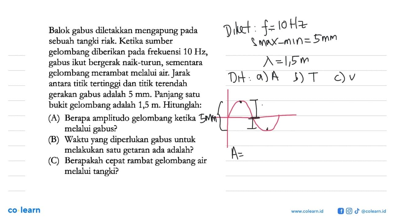 Balok gabus diletakkan mengapung pada sebuah tangki riak.