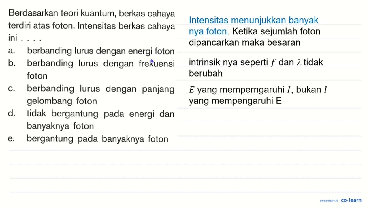 Berdasarkan teori kuantum, berkas cahaya terdiri atas