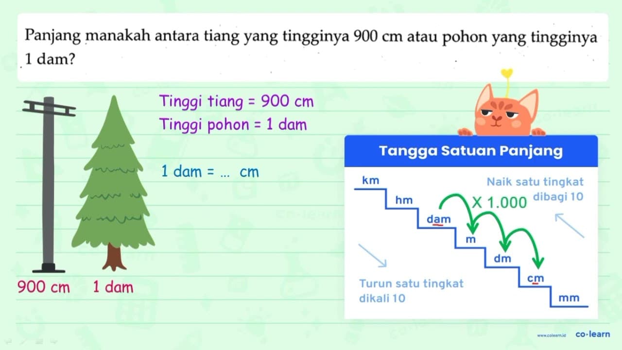 Panjang manakah antara tiang yang tingginya 900 cm atau