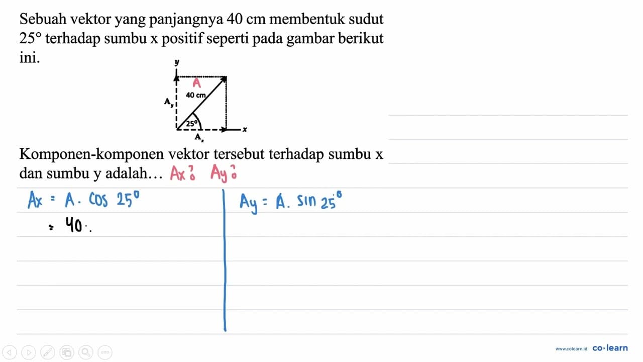 Sebuah vektor yang panjangnya 40 cm membentuk sudut 25