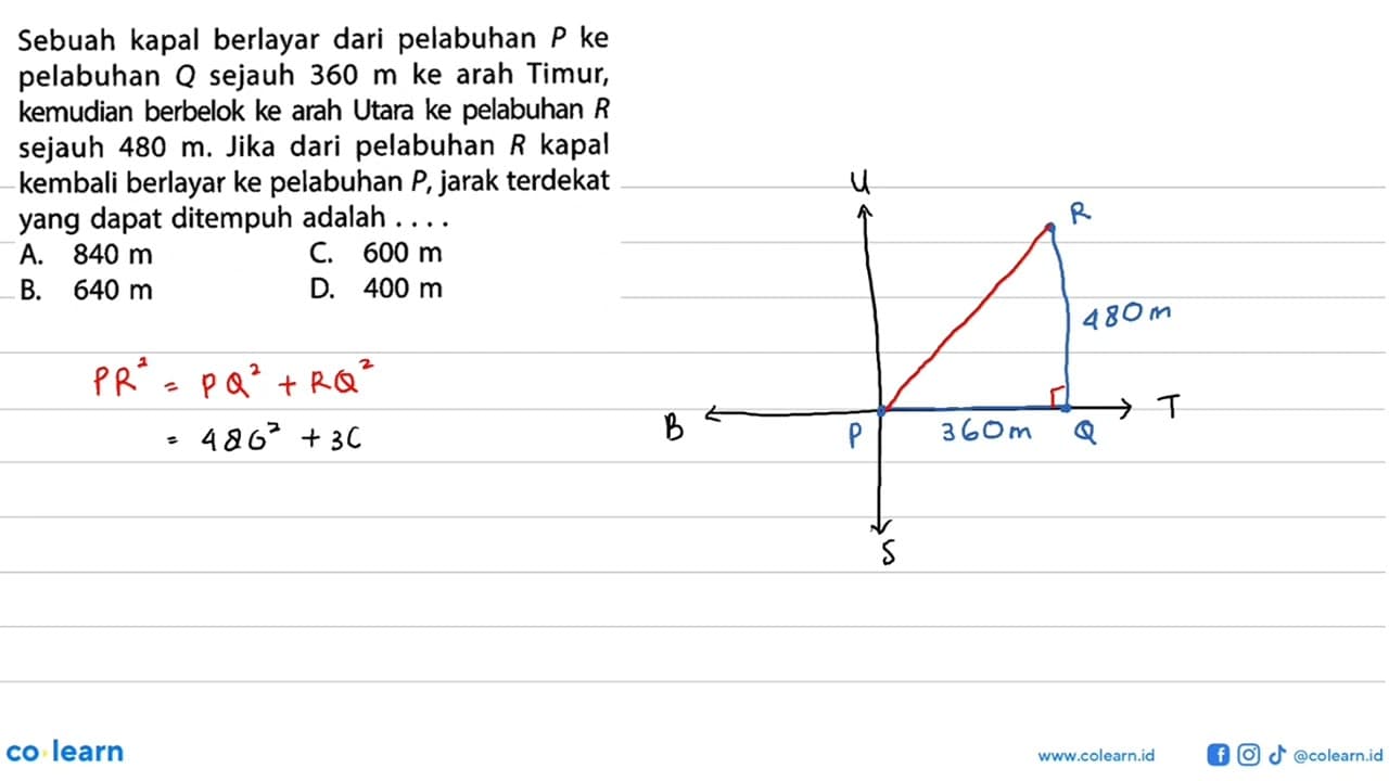 Sebuah kapal berlayar dari pelabuhan P ke pelabuhan Q