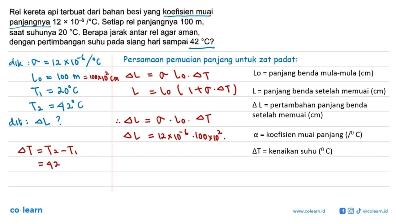 Rel kereta api terbuat dari bahan besi yang koefisien muai