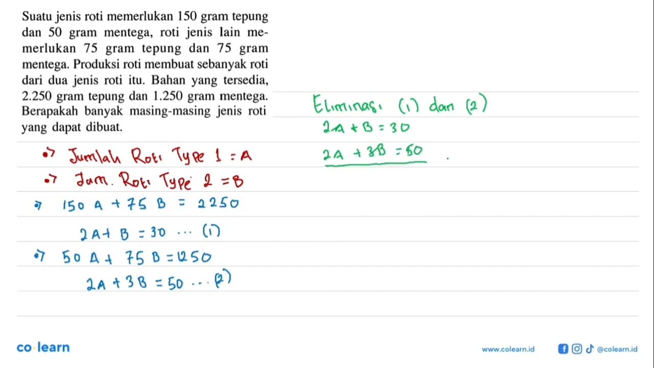 Suatu jenis roti memerlukan 150 gram tepung dan 50 gram