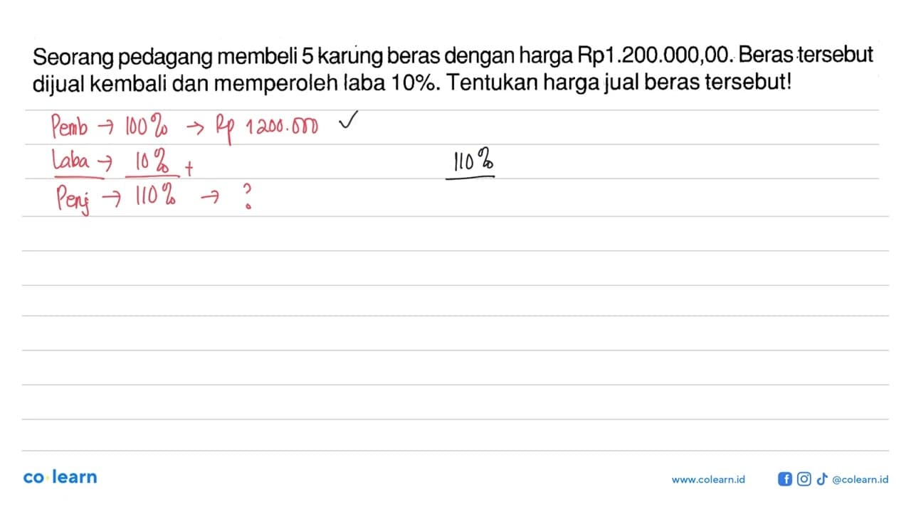 Seorang pedagang membeli 5 karung beras dengan harga