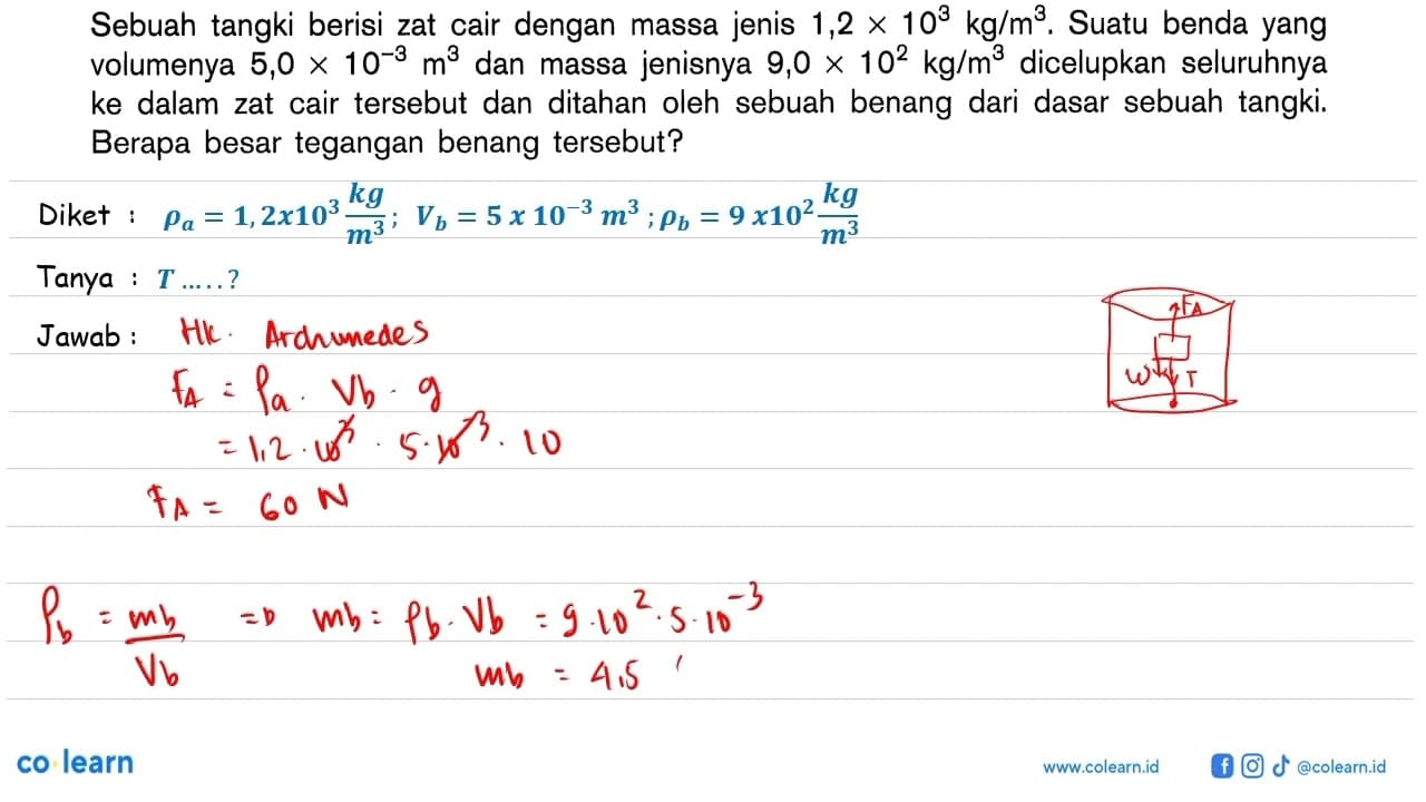 Sebuah tangki berisi zat cair dengan massa jenis 1,2 x 10^3