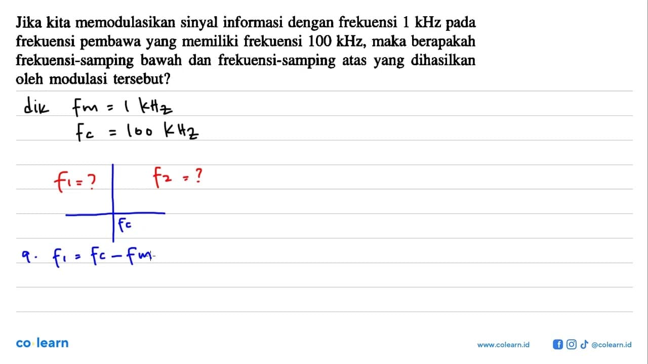 Jika kita memodulasikan sinyal informasi dengan frekuensi 1