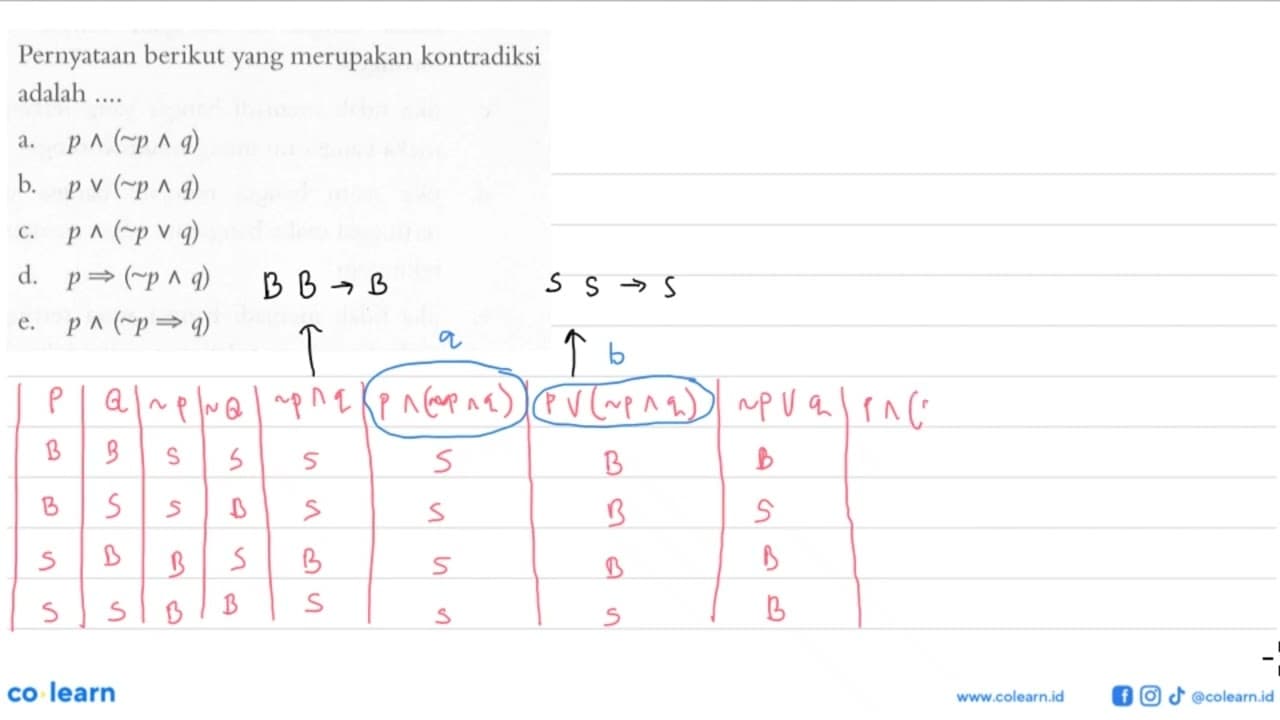 Pernyataan berikut yang merupakan kontradiksi adalah ....