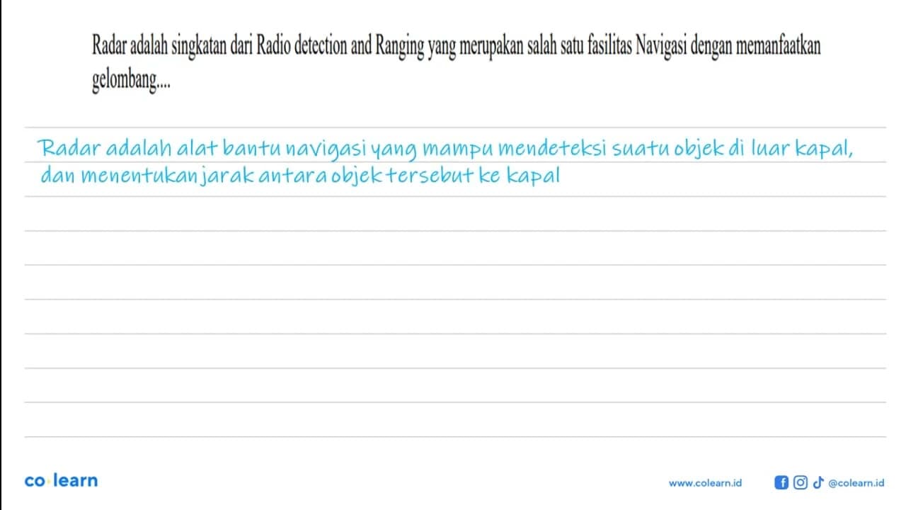 Radar adalah singkatan dari Radio detection and Ranging