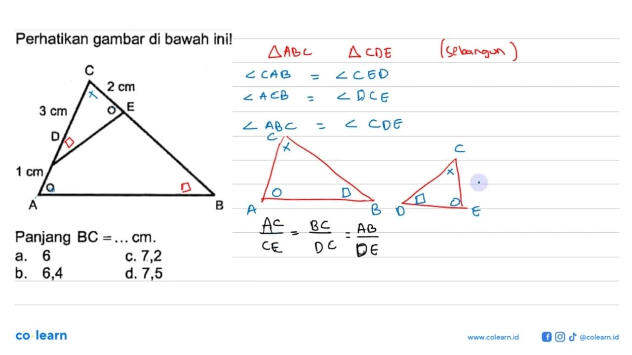 Perhatikan gambar di bawah ini!Panjang BC=... cm. 1 cm 3 cm