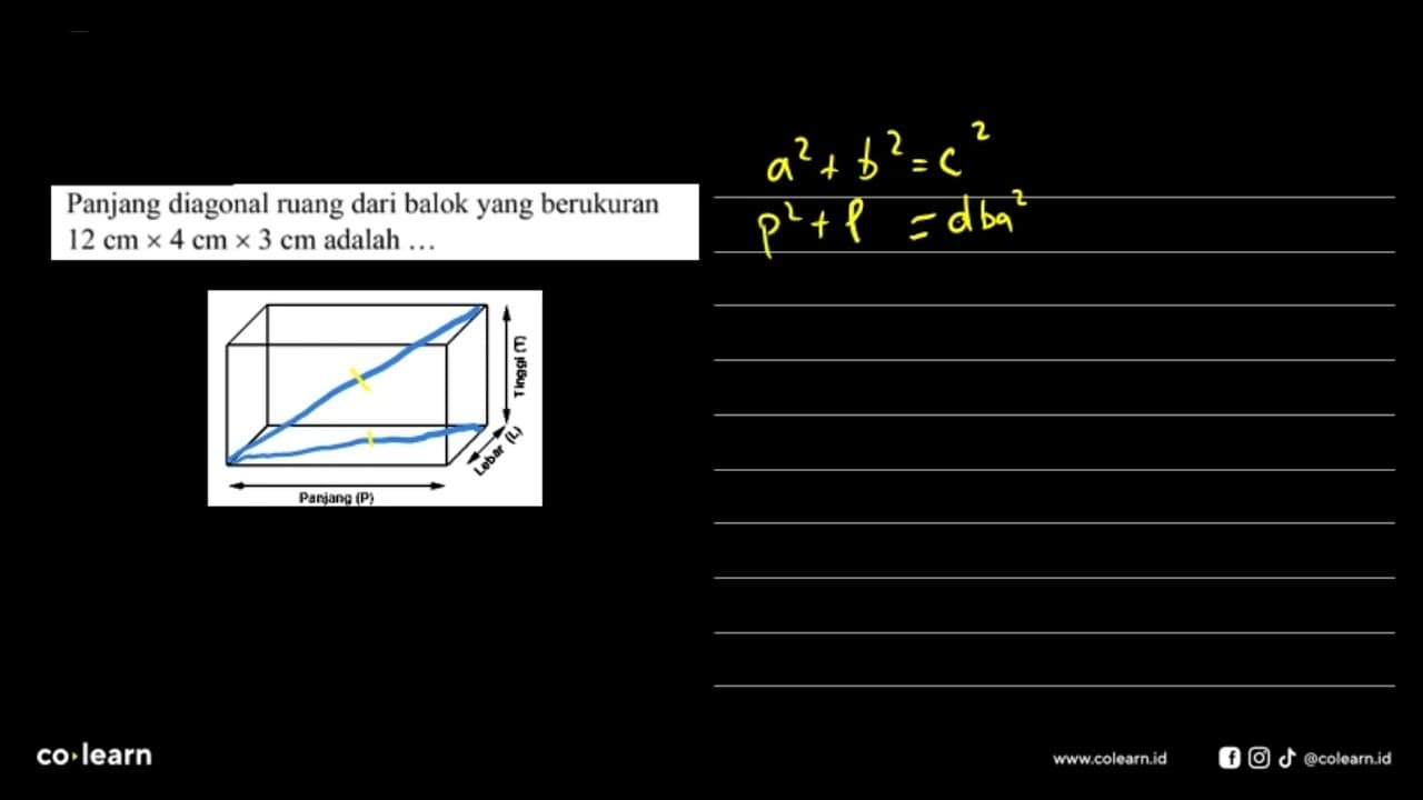 Panjang diagonal ruang dari balok yang berukuran 12 cm x 4