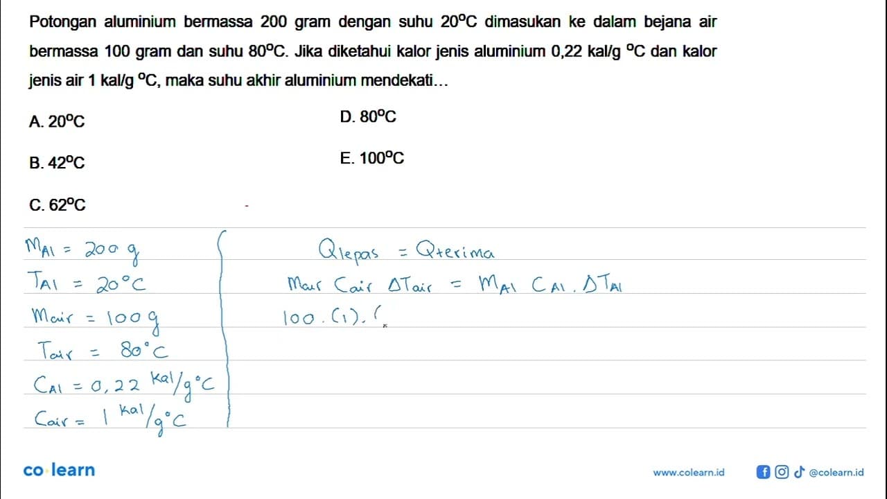Potongan aluminium bermassa 200 gram dengan suhu 20 C