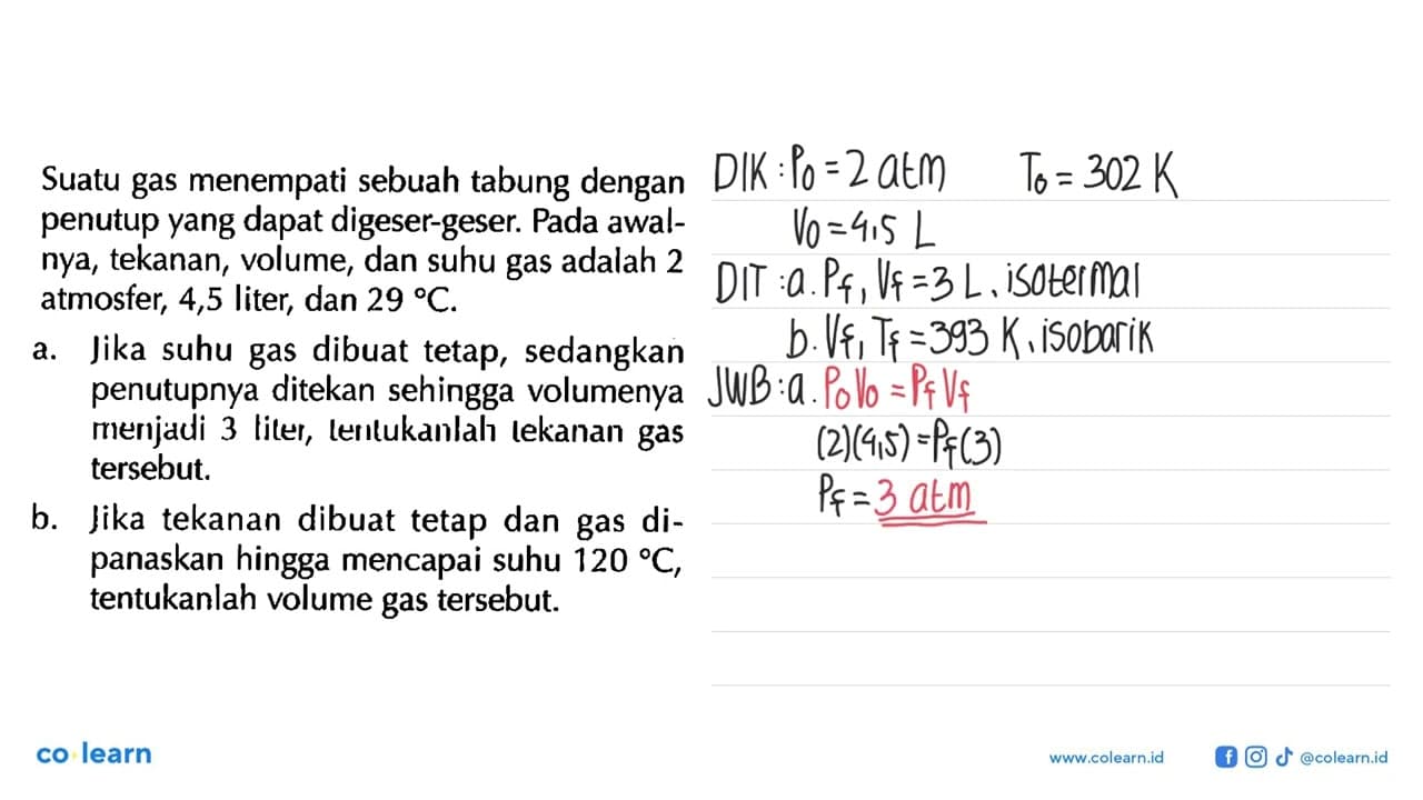 Suatu gas menempati sebuah tabung dengan penutup yang dapat