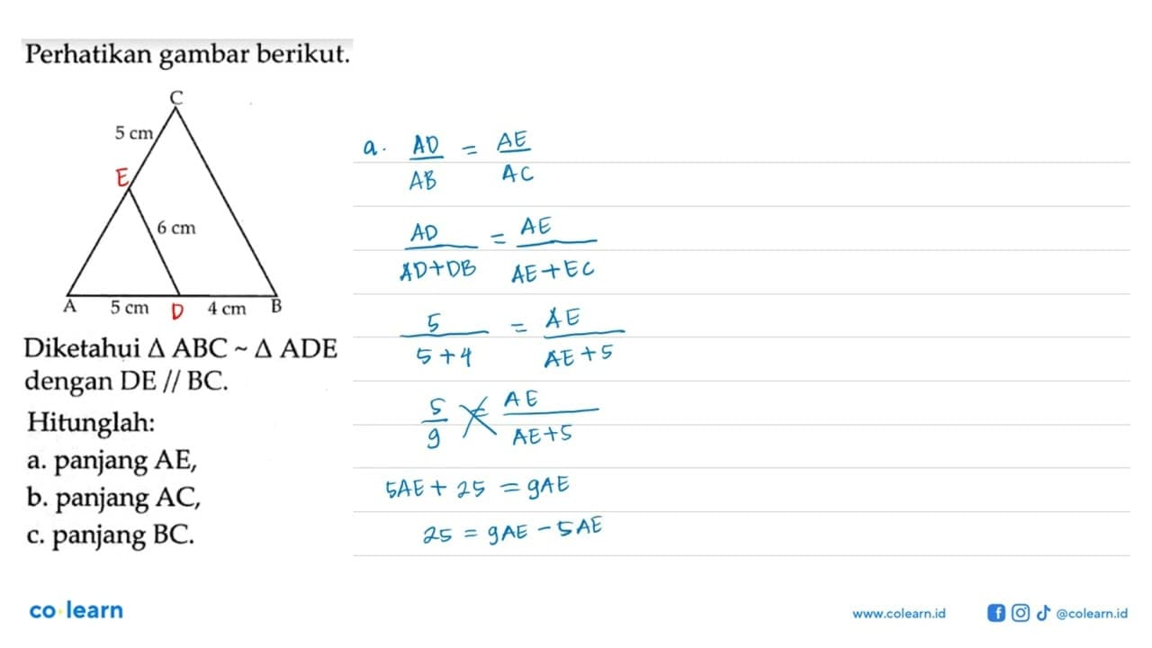 Perhatikan gambar berikut.Diketahui segitiga ABC~segitiga