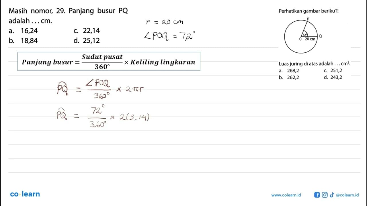 Masih nomor, 29. Panjang busur PQ adalah ... cm.