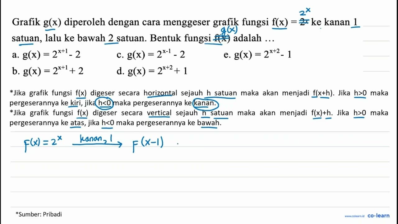 Grafik g(x) diperoleh dengan cara menggeser grafik fungsi