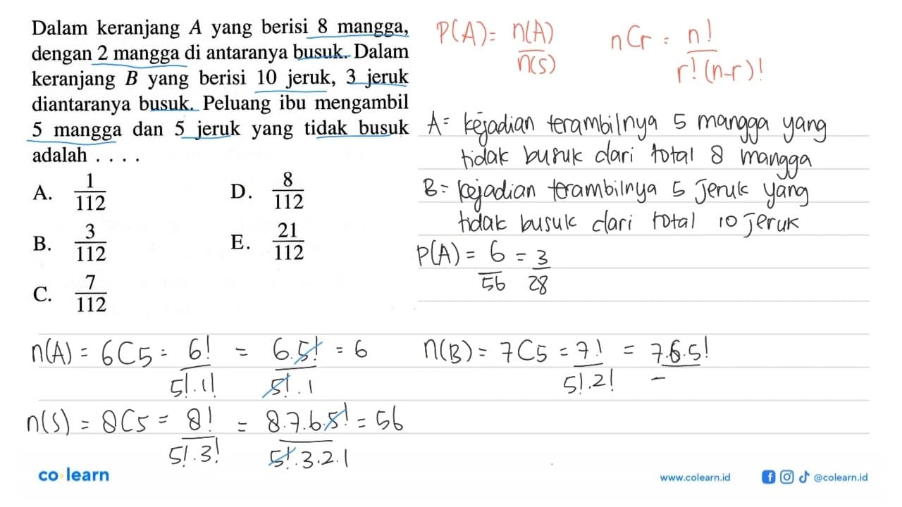 Dalam keranjang A yang berisi 8 mangga, dengan 2 mangga di