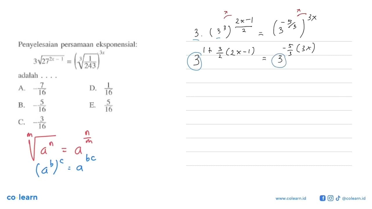 Penyelesaian persamaan eksponensial: (3