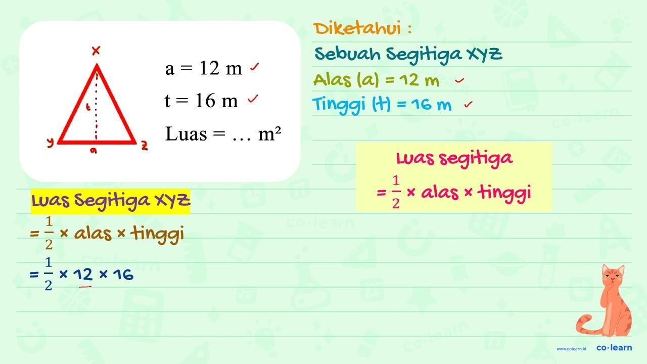 y x t m z i a=12 m t=16 m Luas =... m^(2)