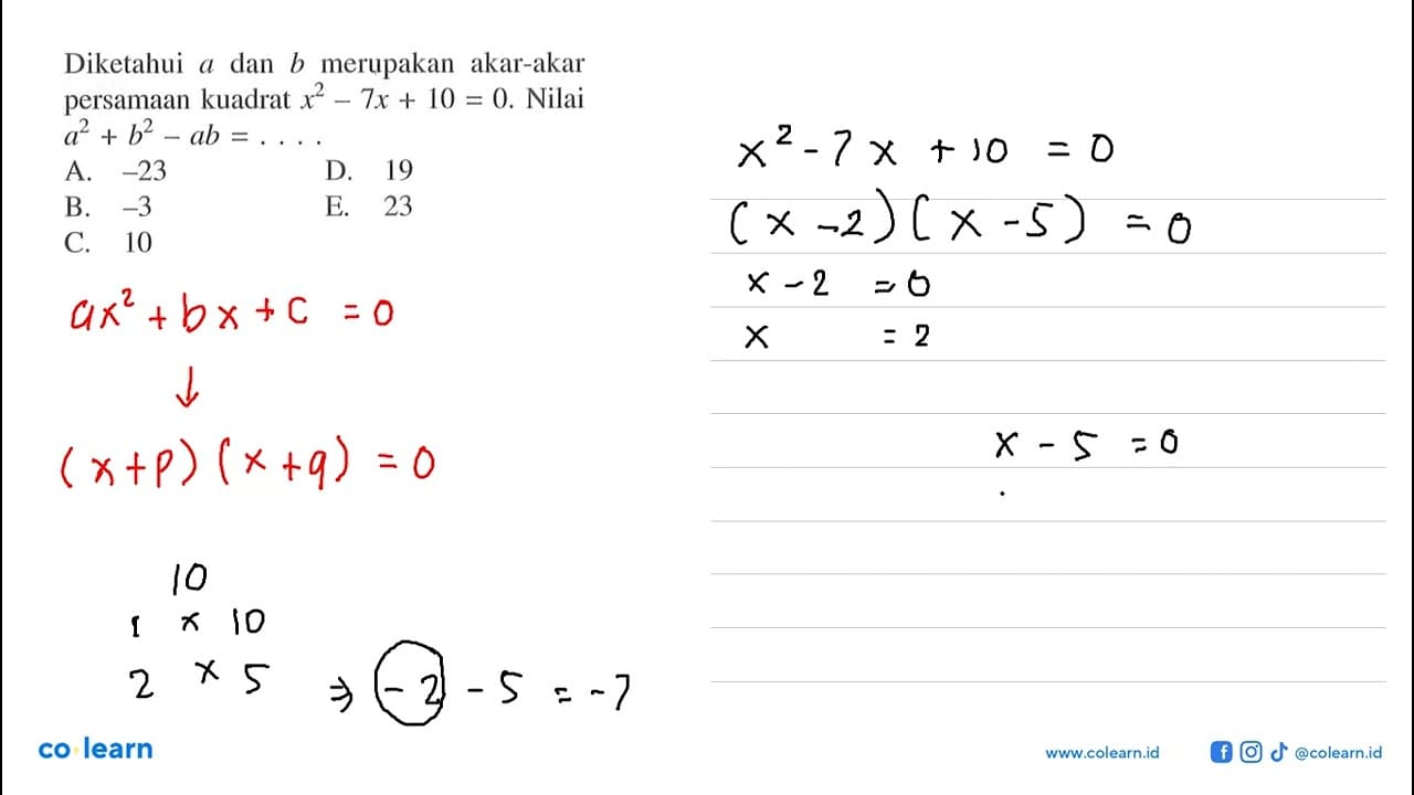 Diketahui a dan b merupakan akar-akar persamaan kuadrat x^2