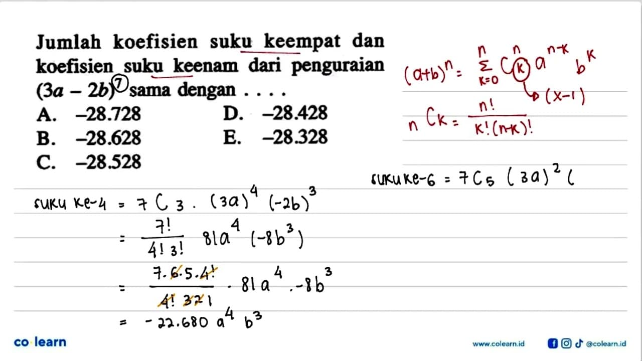 Jumlah koefisien suku keempat dan koefisien suku keenam