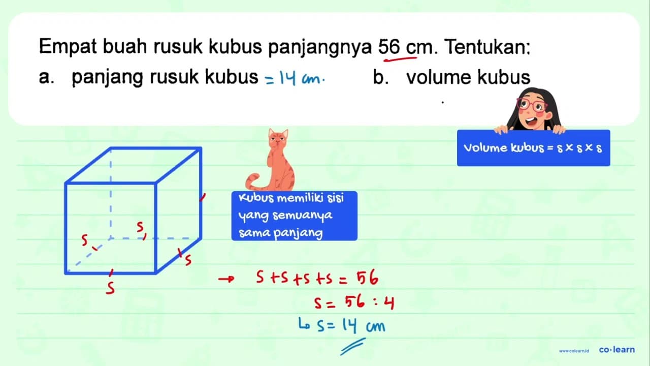 Empat buah rusuk kubus panjangnya 56 cm. Tentukan: a.