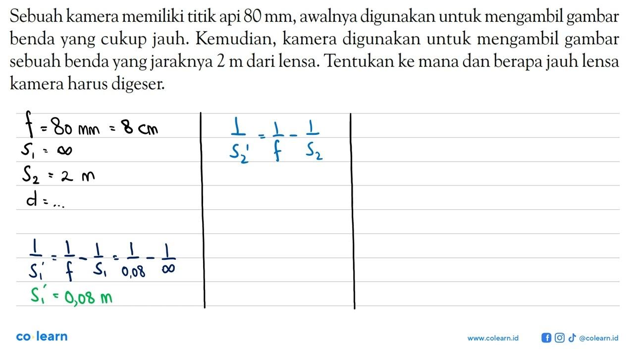 Sebuah kamera memiliki titik api 80 mm, awalnya digunakan