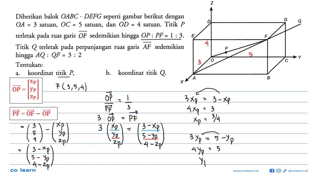 Diberikan balok OABC.DEFG seperti gambar berikut dengan OA