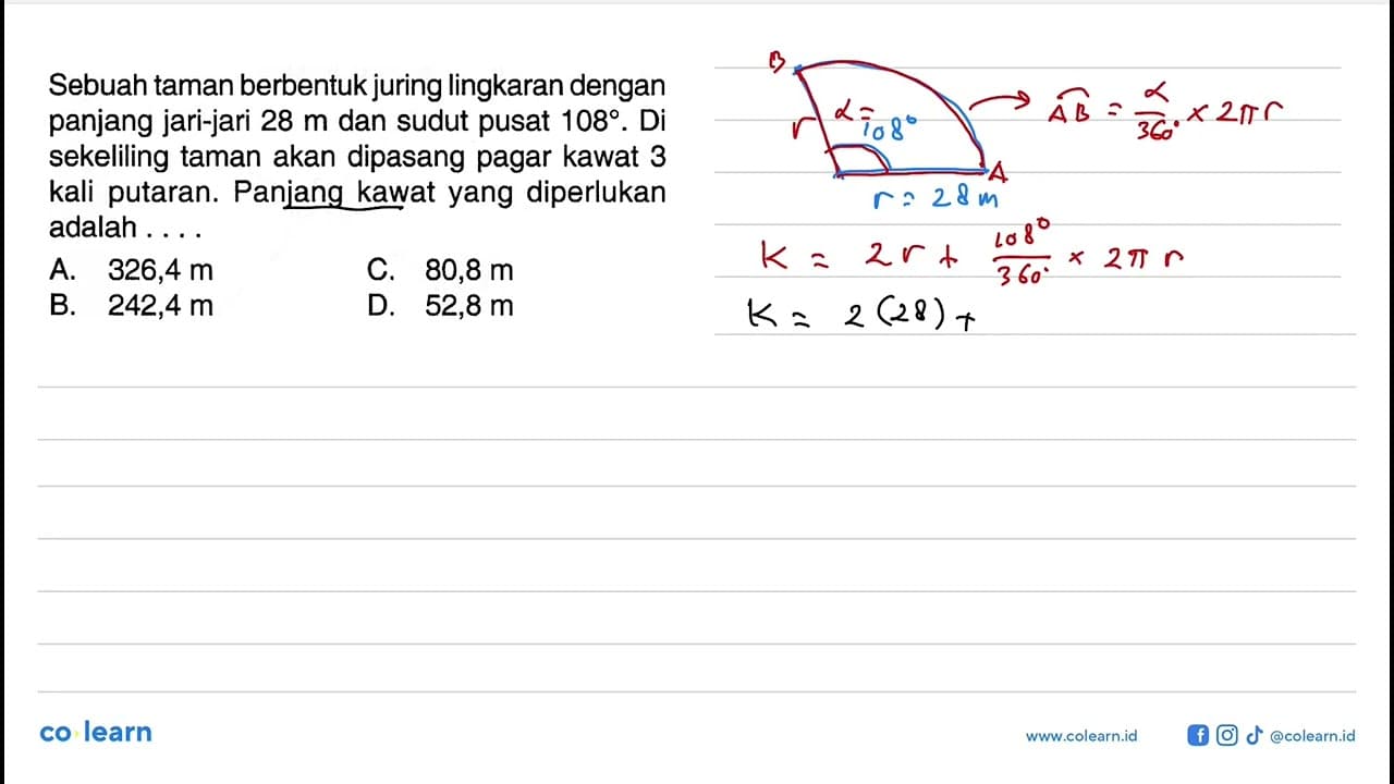 Sebuah taman berbentuk juring lingkaran dengan panjang