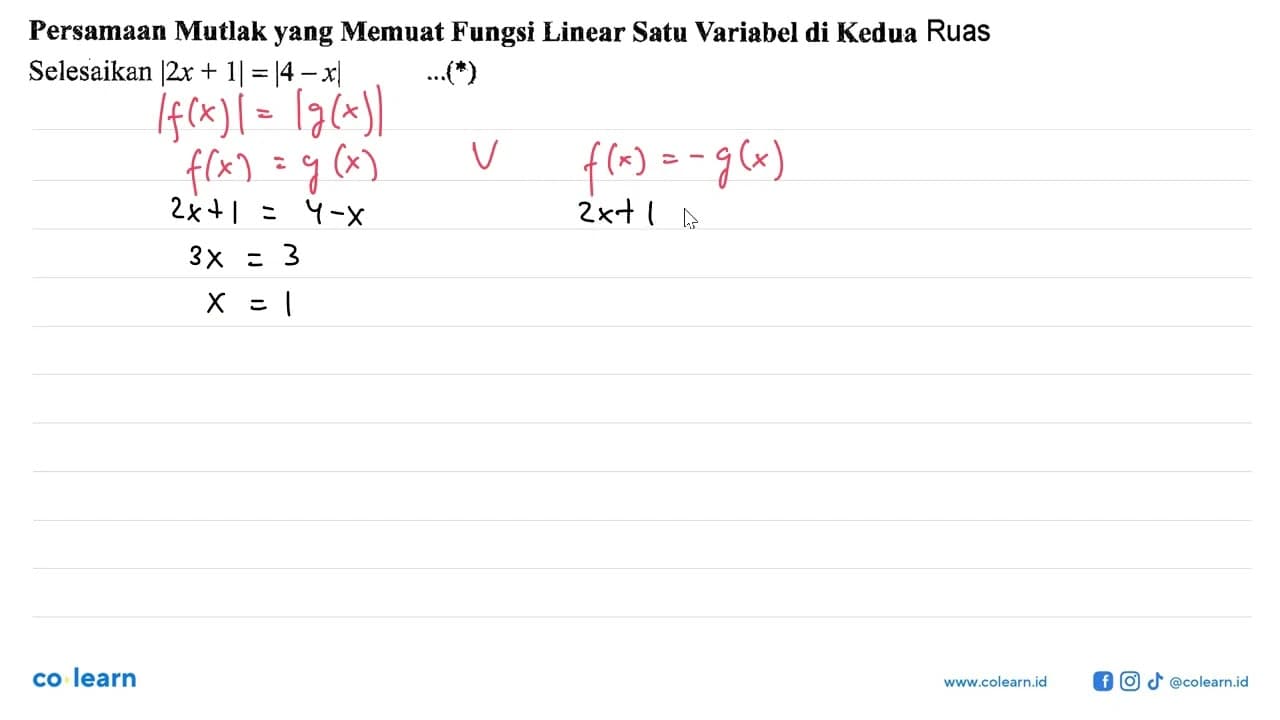 Persamaan Mutlak yang Memuat Fungsi Linear Satu Variabel di