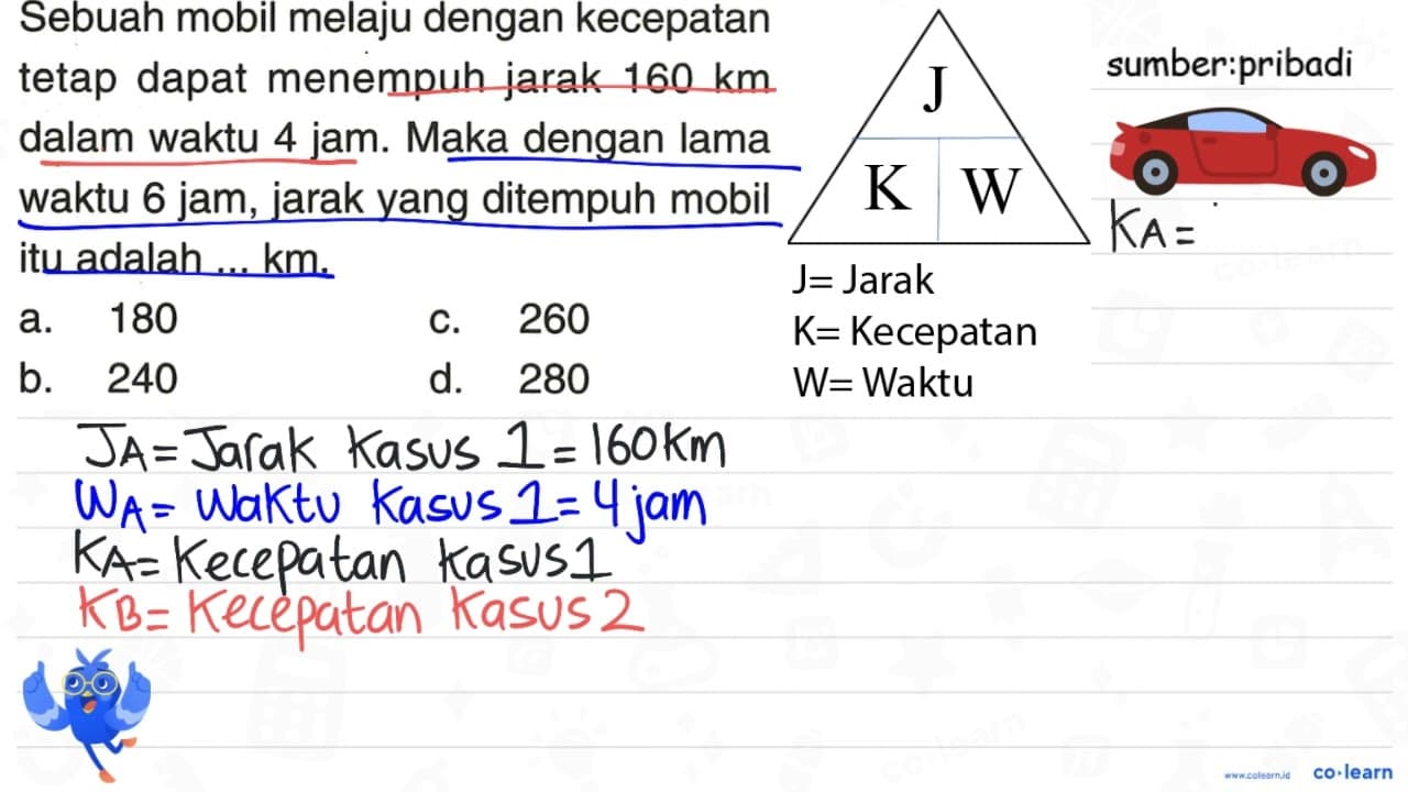 Sebuah mobil melaju dengan kecepatan tetap dapat menempuh