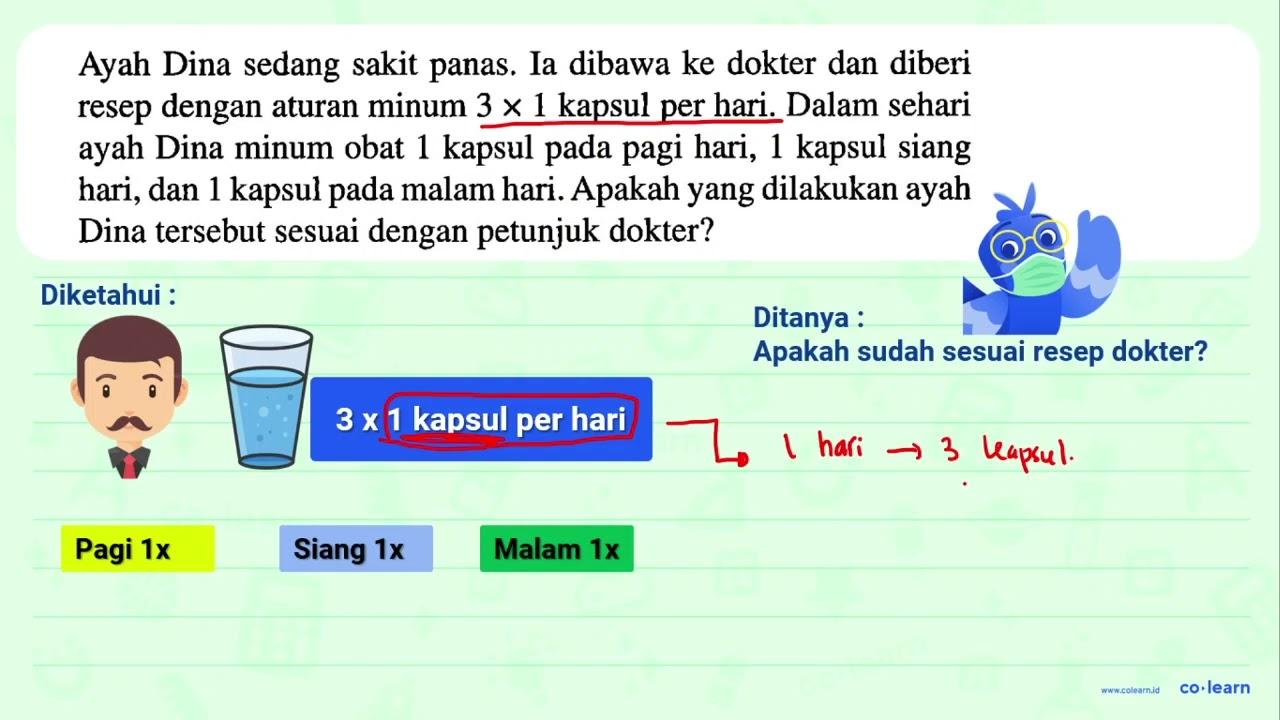 Ayah Dina sedang sakit panas. Ia dibawa ke dokter dan