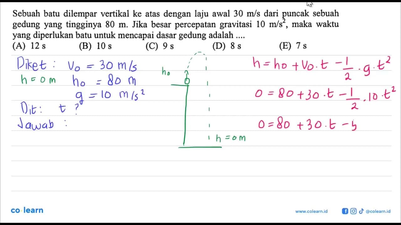 Sebuah batu dilempar vertikal ke atas dengan laju awal 30