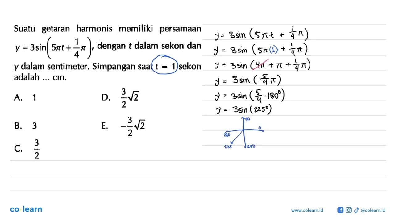 Suatu getaran harmonis memiliki persamaan y=3 sin (5 pi