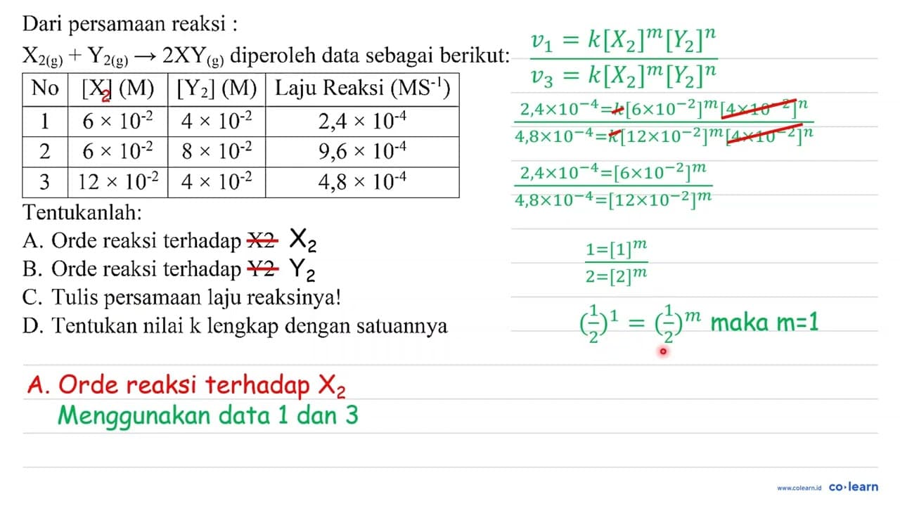 Dari persamaan reaksi : X_(2(g))+Y_(2(g)) -> 2 XY_((g))