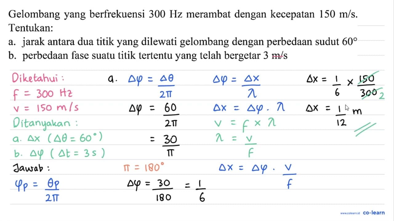 Gelombang yang berfrekuensi 300 Hz merambat dengan