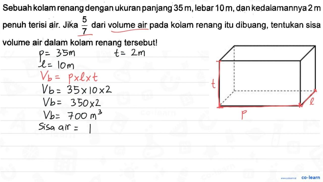 Sebuah kolam renang dengan ukuran panjang 35m, lebar 10m,