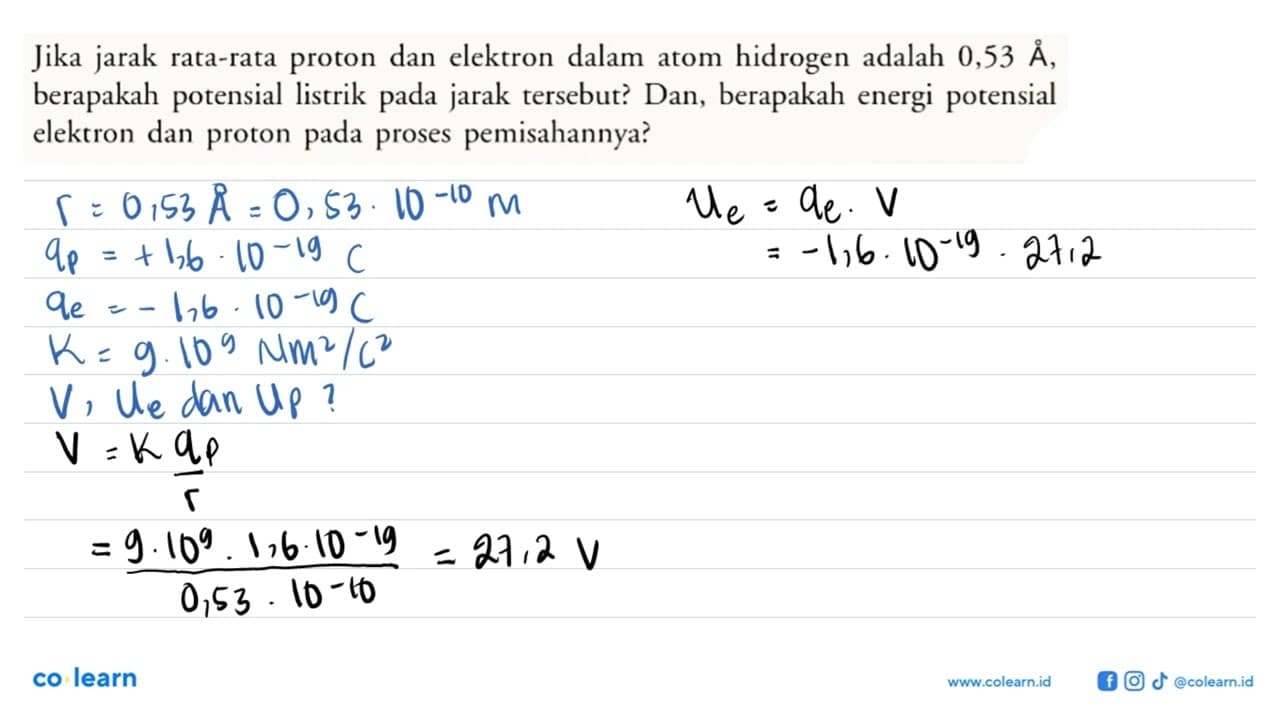 Jika jarak rata-rata proton dan elektron dalam atom