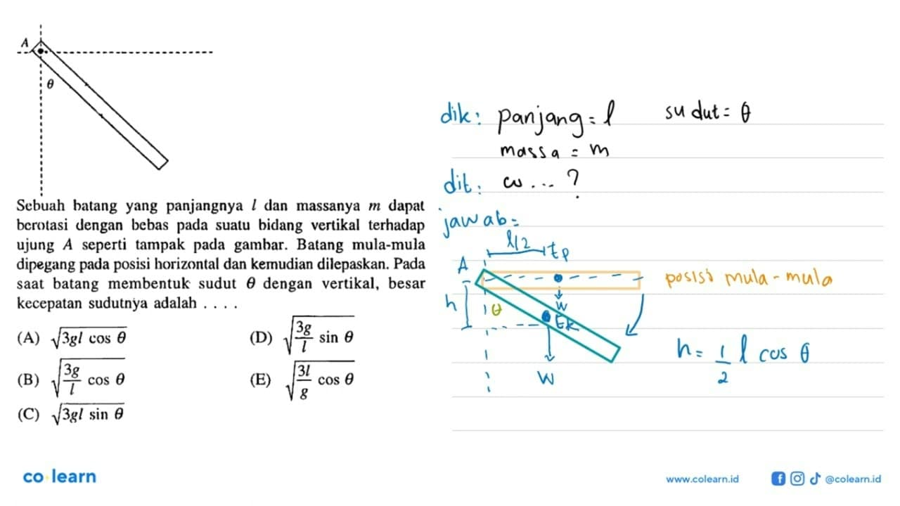 A theta Sebuah batang yang panjangnya l dan massanya m