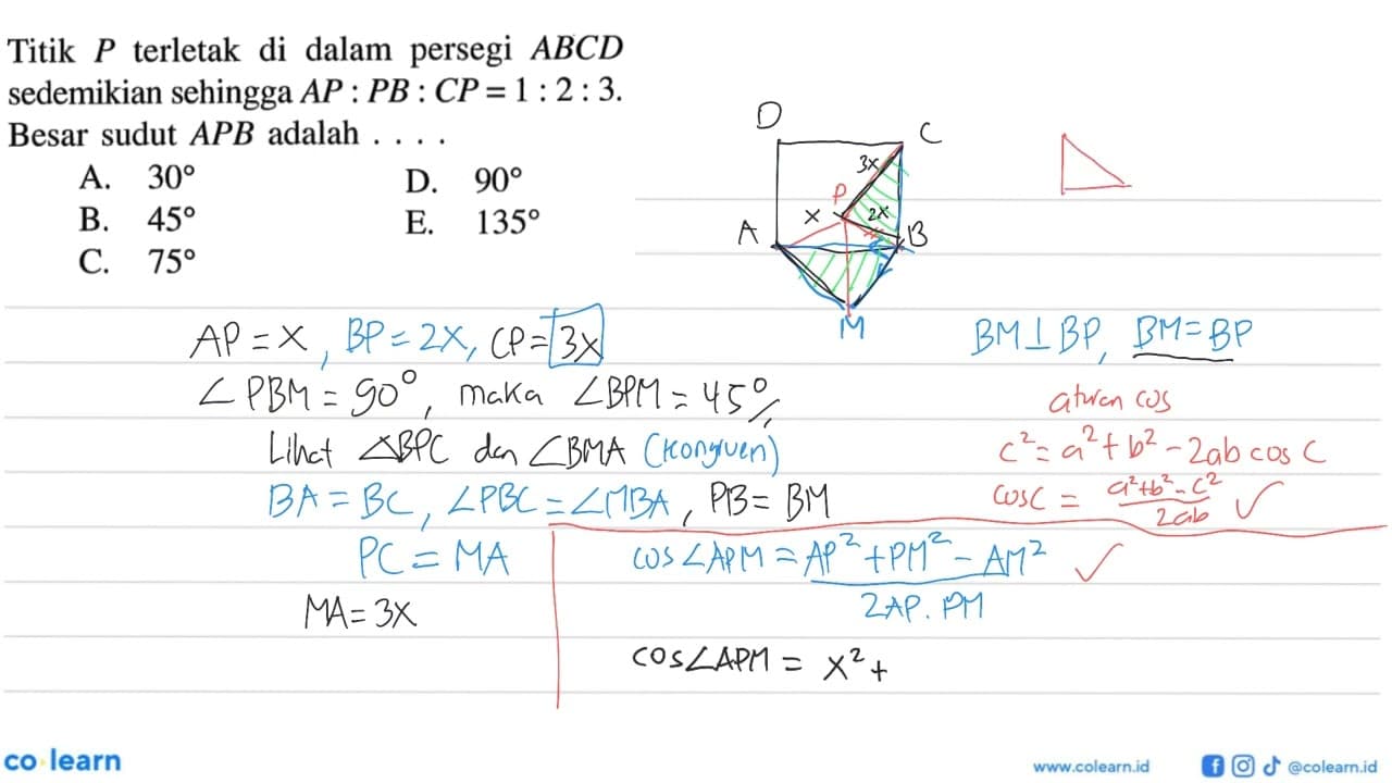 Titik P terletak di dalam persegi ABCD sedemikian sehingga