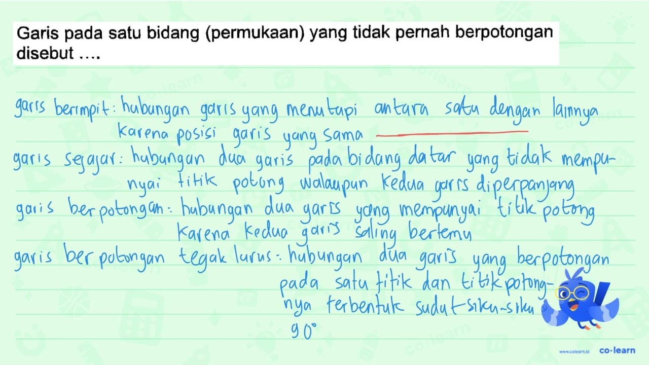 Garis pada satu bidang (permukaan) yang tidak pernah