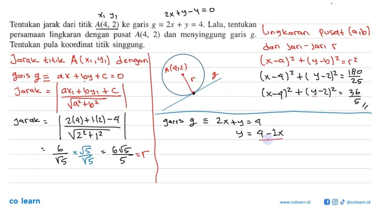 Tentukan jarak dari titik A(4,2) ke garis g ekuivalen