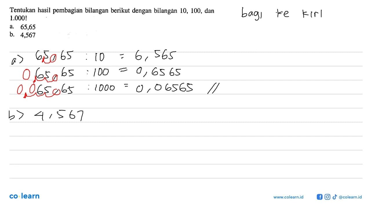 Tentukan hasil pembagian bilangan berikut dengan bilangan