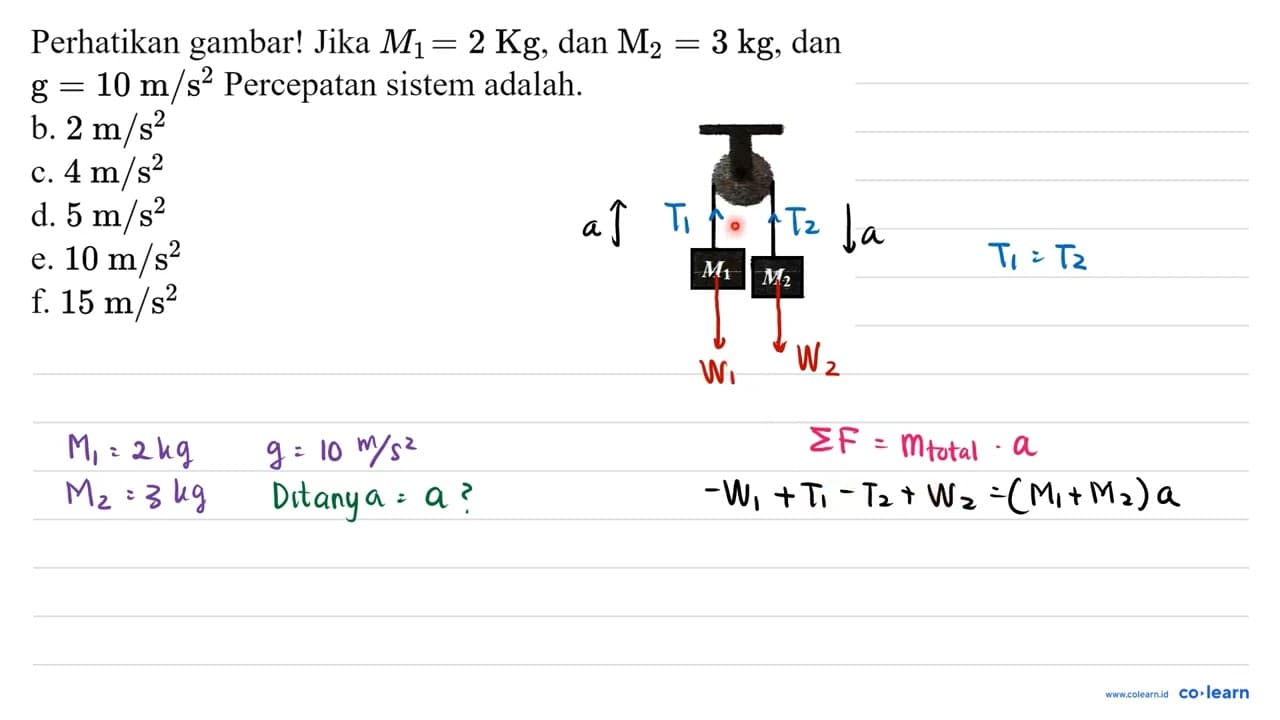 Perhatikan gambar! Jika M_(1)=2 Kg , dan M_(2)=3 kg , dan