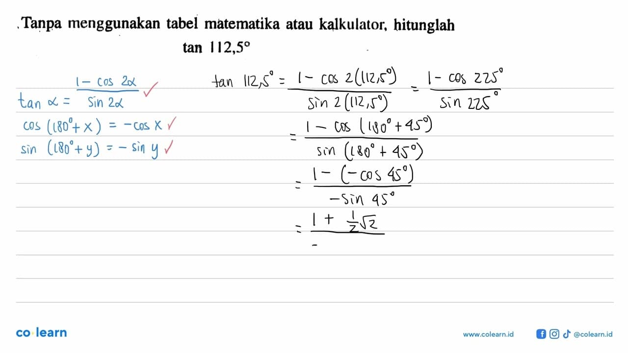 Tanpa menggunakan tabel matematika atau kalkulator,