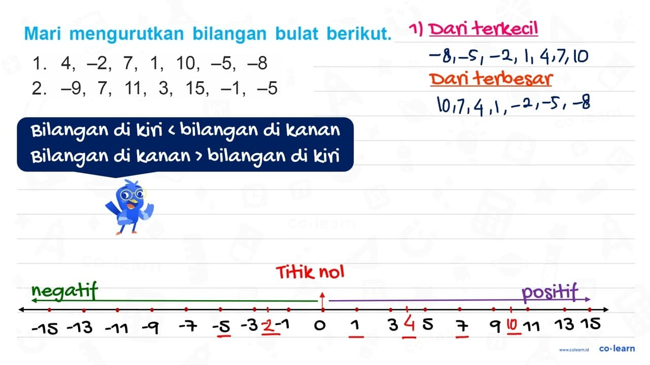 Mari mengurutkan bilangan bulat berikut. 1.