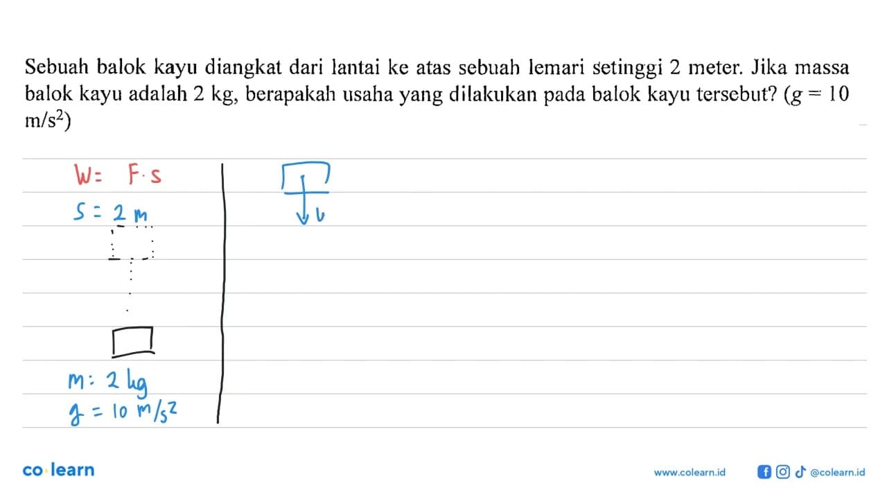 Sebuah balok kayu diangkat dari lantai ke atas sebuah