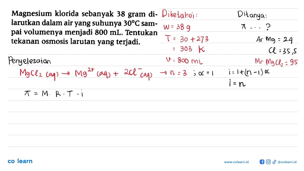 Magnesium klorida sebanyak 38 gram dilarutkan dalam air