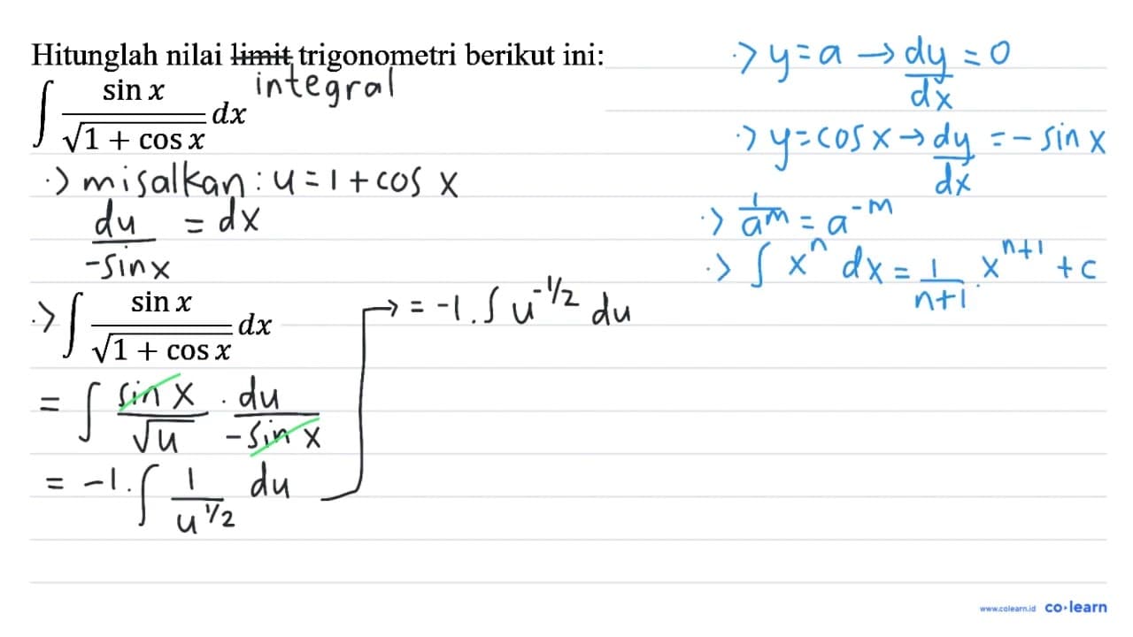 Hitunglah nilai limit trigonometri berikut ini: int (sin